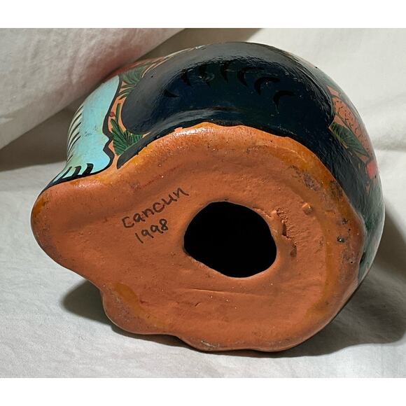 Vintage Mexican Folk Art Colorful Hand Painted Terracotta Cat Ornamental Figure - Picture 5 of 8